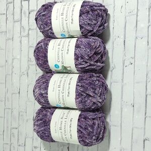 RARE!  4 Brand New Skeins Loops & Threads Chenille Home Slim Yarn PurpleTweed